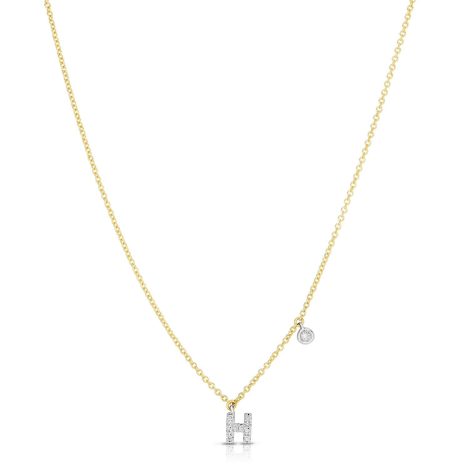 Sabel Collection 14K Yellow and White Gold Diamond Miniature Initial Pendant Necklace